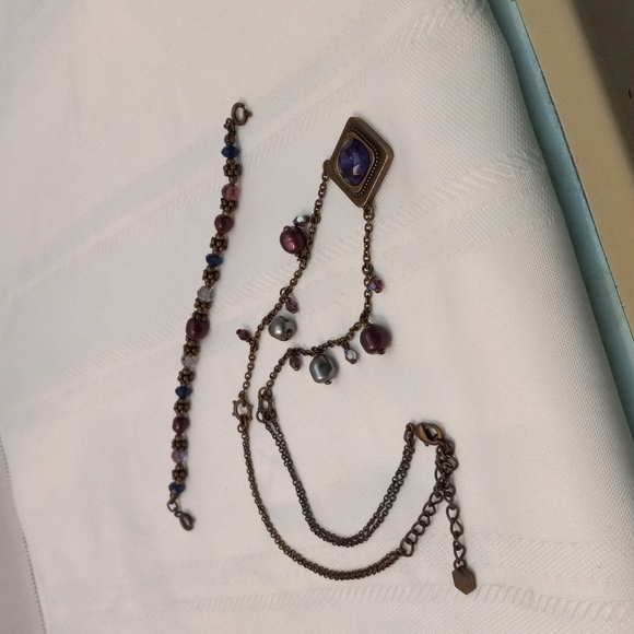 Soho style  Antiqued and Purple Glass Bead Choker - Picture 4 of 4